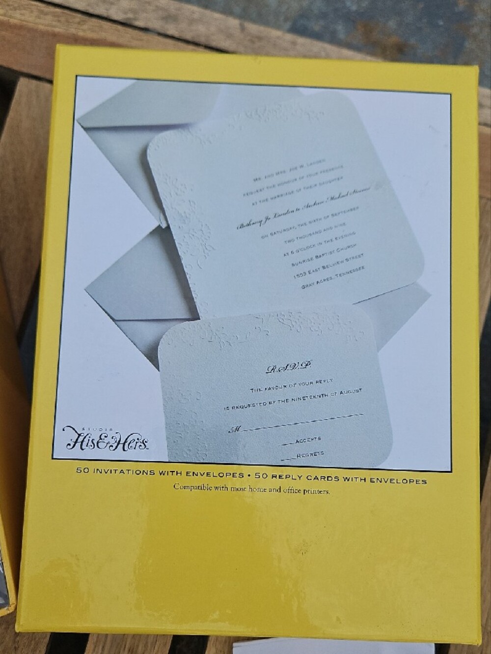 Studio His & Hers Wedding Invitations - White with Floral Embossing - Picture 2 of 2